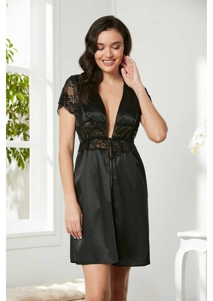 Saten Dantelli Midi Sabahlık 1020 Siyah fiyatları