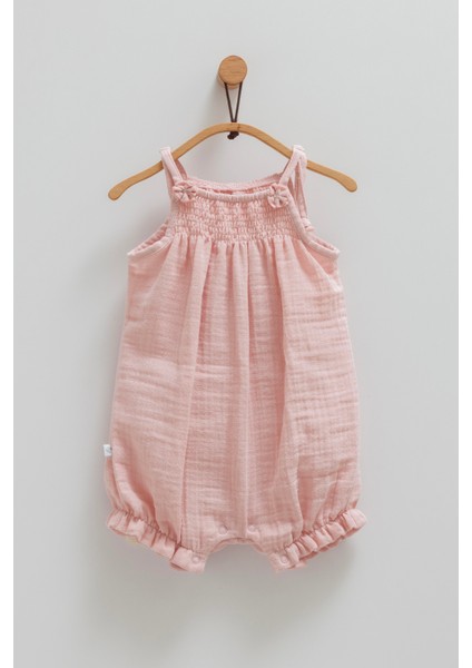 Kız Bebek Müslin Tulum Gülkurusu Çiçek Detaylı