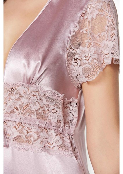 Saten Dantelli Midi Sabahlık 1020 Pudra fiyatları