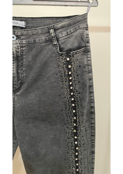 Büyük Beden Yüksek Bel Taşlı Kot Pantolon modelleri