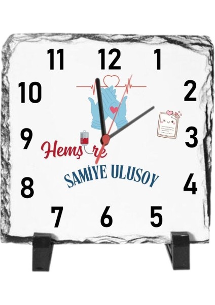 Hemşirelere Özel Isim Yazılı Masa Üstü Taş Saat 20 x 20 cm