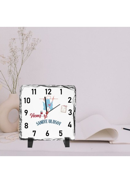 Hemşirelere Özel Isim Yazılı Masa Üstü Taş Saat 20 x 20 cm