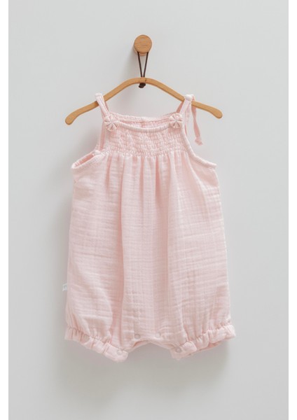 Kız Bebek Müslin Tulum Pembe Çiçek Detaylı