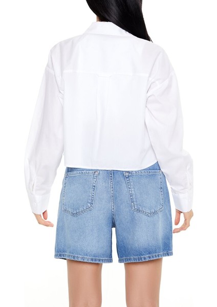F21 Pamuklu Uzun Kollu Crop Gömlek