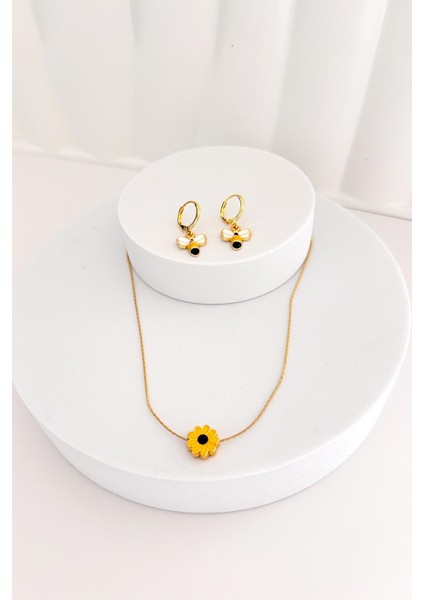 Sunflower And Bee Kolye Küpe Seti fiyatları