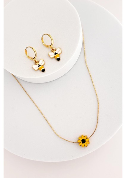 Sunflower And Bee Kolye Küpe Seti modelleri