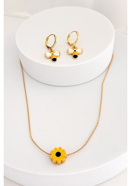 Sunflower And Bee Kolye Küpe Seti fırsatları