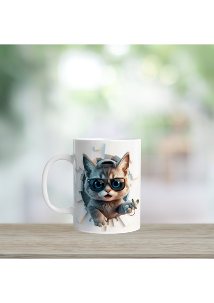 Kedi 3D Görünümlü Baskılı Porselen Kupalar Bardak fiyatları