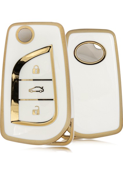 Corolla Avensis 3 Buton Sustalı Nano Anahtar Kılıfı Beyaz