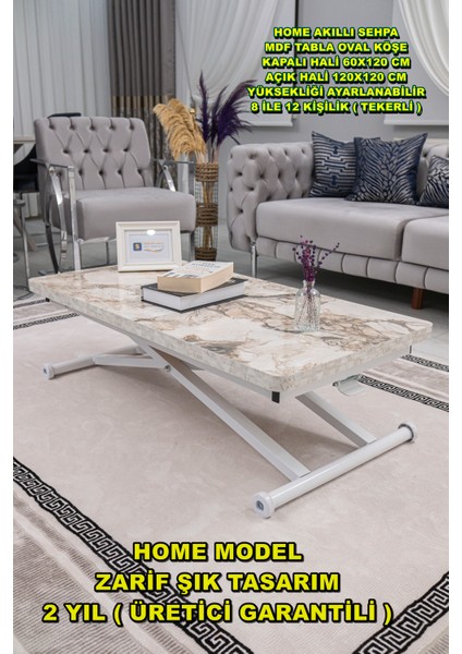 Home Üst Tabla Mdf Beyaz Mermer Oval Köşe Alt Ayak Beyaz