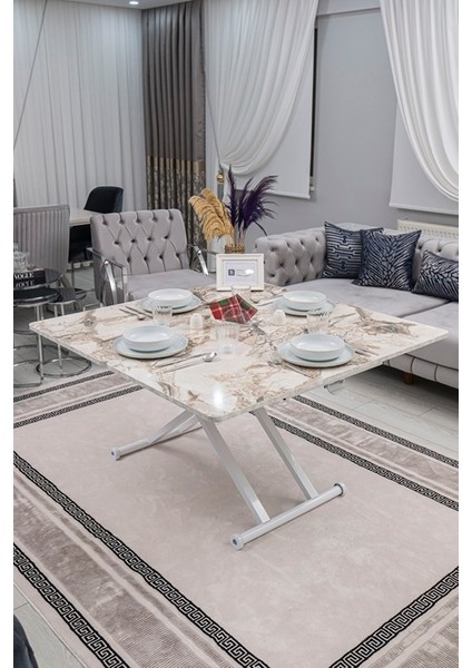 Home Üst Tabla Mdf Beyaz Mermer Oval Köşe Alt Ayak Beyaz