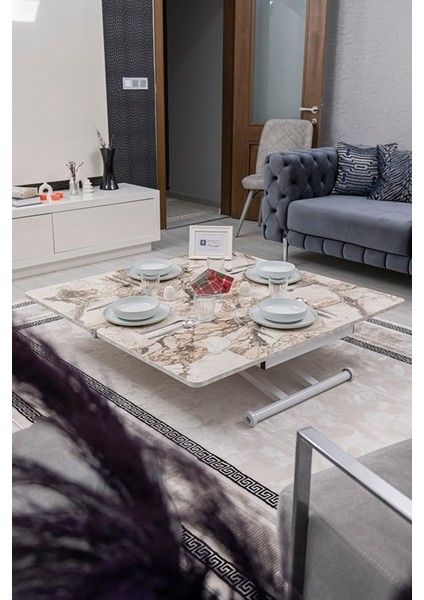 Home Üst Tabla Mdf Beyaz Mermer Oval Köşe Alt Ayak Beyaz