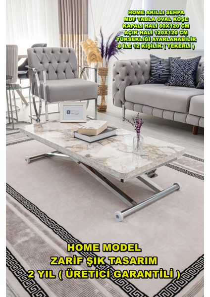 Home Üst Tabla Mdf Beyaz Mermer Oval Köşe Alt Ayak Krom
