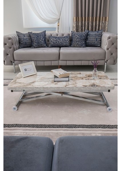 Home Üst Tabla Mdf Beyaz Mermer Oval Köşe Alt Ayak Krom