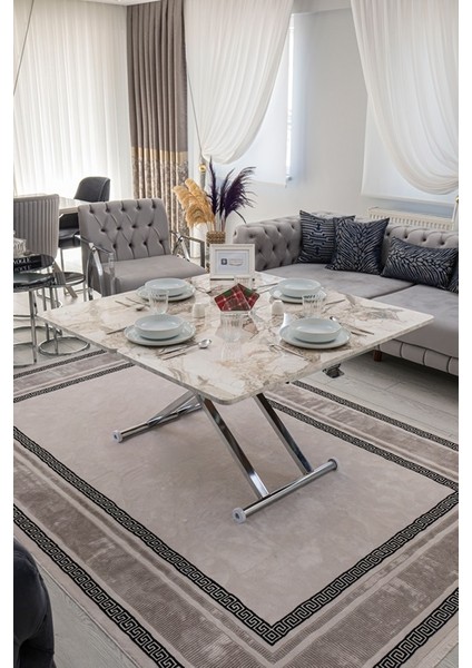 Home Üst Tabla Mdf Beyaz Mermer Oval Köşe Alt Ayak Krom