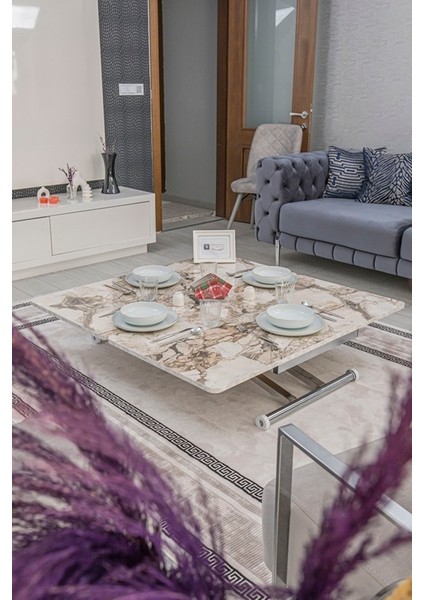 Home Üst Tabla Mdf Beyaz Mermer Oval Köşe Alt Ayak Krom