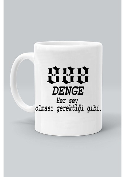888 Melek Sayıları Denge Baskılı Beyaz Klasik Kupa Bardak