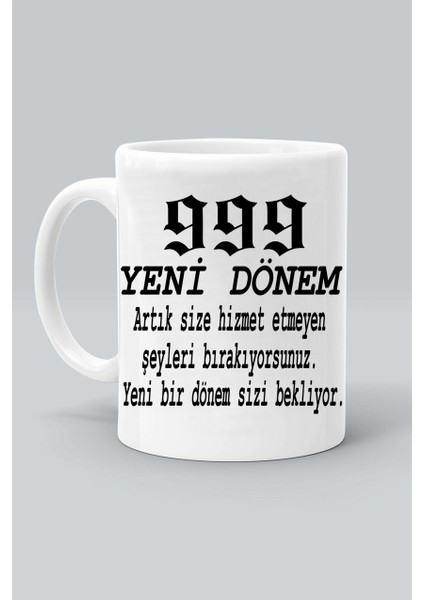 999 Melek Sayıları Yeni Dönem Baskılı Beyaz Klasik Kupa Bardak
