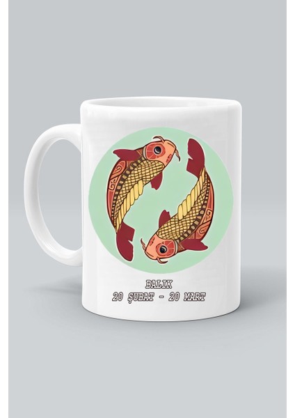 20 Şubat - 20 Mart Balık Burç Astroloji Baskılı Beyaz Klasik Kupa Bardak