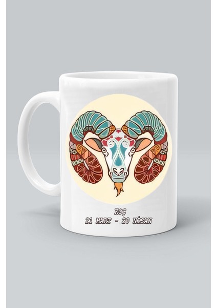 21 Mart - 20 Nisan Koç Burç Astroloji Baskılı Beyaz Klasik Kupa Bardak