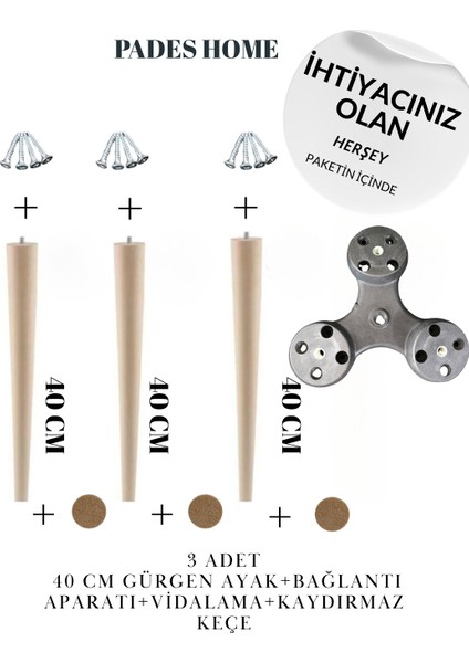 3 Lü Sehpa Ayağı Ahşap Ayak Zigon Sehpa Ayağı 40CM