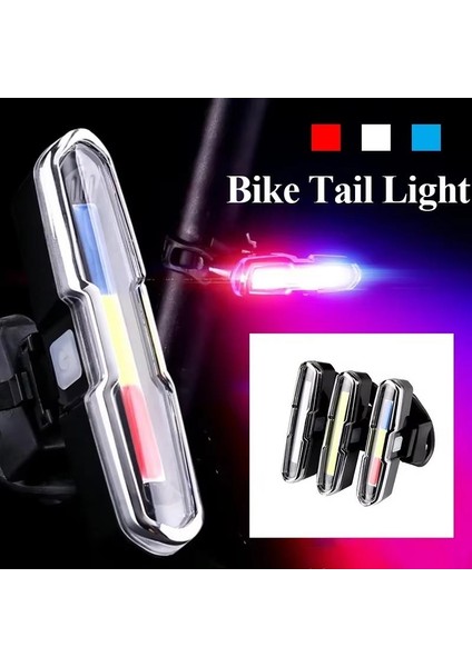 Bisiklet LED Ikaz Uyarı Fener Mavi Kırmızı Beyaz Çakarlı USB Şarjlı Stop Lambası