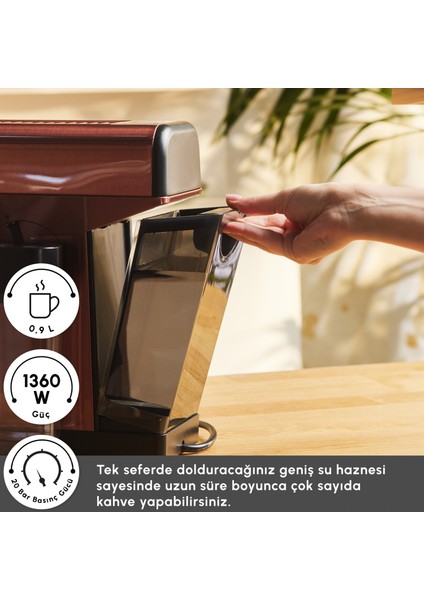 Mycaffee Barista S20 Entegre Süt Hazneli Otomatik Espresso ve Latte Makinesi Copper