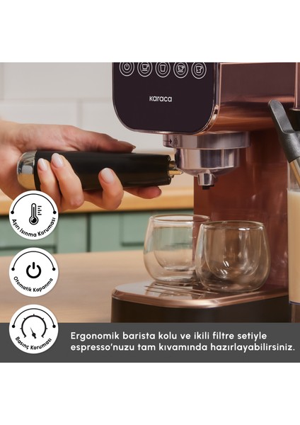 Mycaffee Barista S20 Entegre Süt Hazneli Otomatik Espresso ve Latte Makinesi Copper