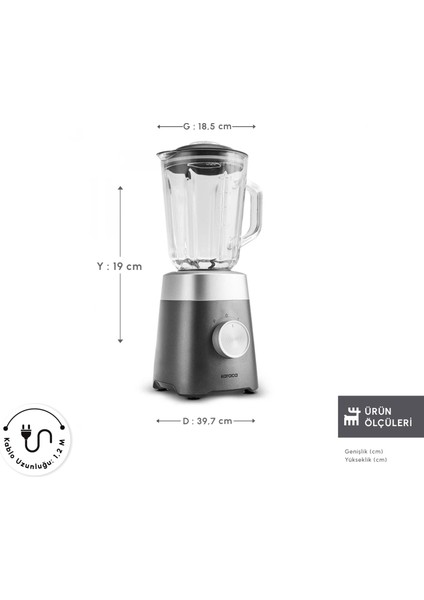 Multiblend Smoothie Blender Gri 1000W