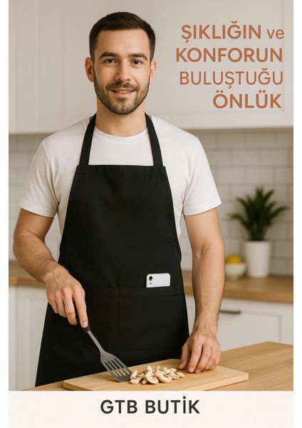 Siyah Mutfak Aşçı Önlüğü Şef Garson Kafe Aşçı Barista Siyah Önlük Mutfak Önlüğü Masterchef Unisex