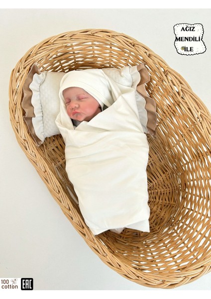Ekru Tek Katlı Bebek Battaniyesi Doğal Organik Uyku Kundağı %100 Pamuklu Çok Amaçlı Örtü 90X85CM