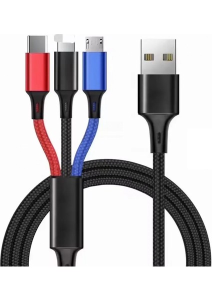 Hp-11 3 In 1 Hızlı Şarj Kablosu 2.4A 120 cm Type-C USB Micro iPhone iPad Xiaomi Huawei Data Kablo