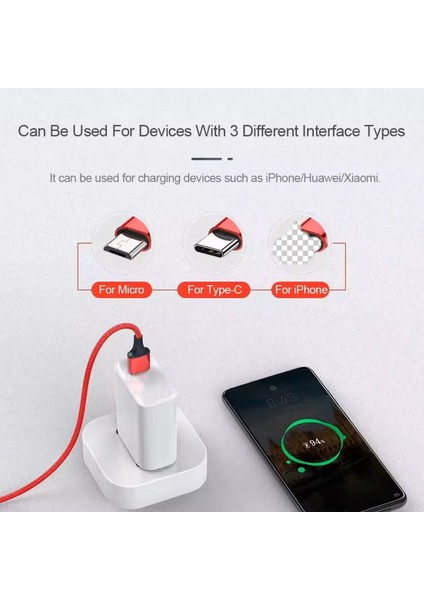 Hp-11 3 In 1 Hızlı Şarj Kablosu 2.4A 120 cm Type-C USB Micro iPhone iPad Xiaomi Huawei Data Kablo
