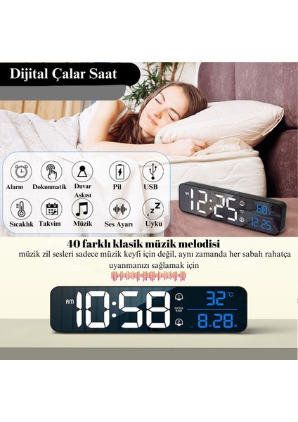 LED Ekranlı Aynalı Masa Saati Sıcaklık Tarih Alarmlı Şarjlı Dijital Elektronik Saat modelleri