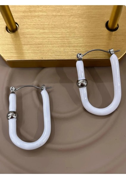 Çelik Silver Küpe Beyaz