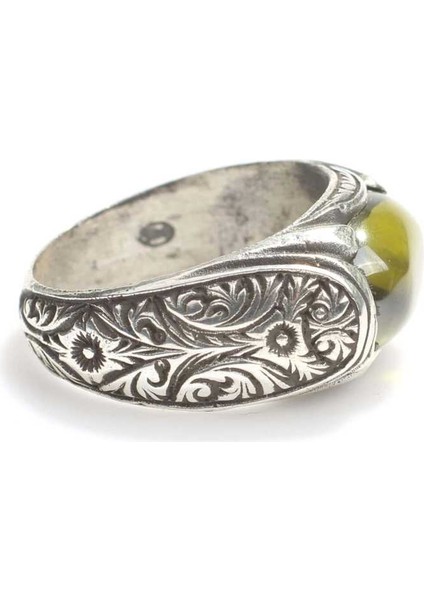 925 Ayar Gümüş Oval Taşlı Peridot Erkek Yüzük