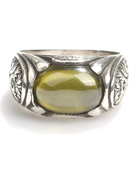 925 Ayar Gümüş Oval Taşlı Peridot Erkek Yüzük