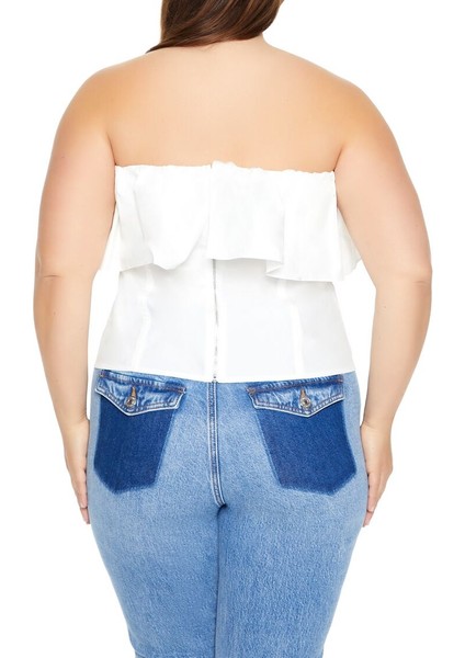 Plus Curve Poplin Volanlı Straplez Büstiyer