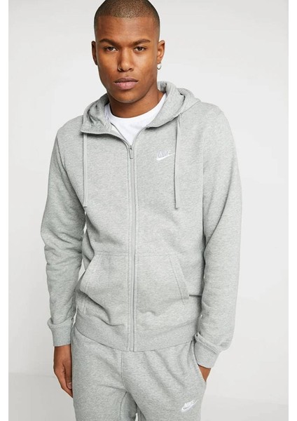 Sportswear Club Full Zip Hoodie Erkek Kapüşonlu Sweatshirt Gri