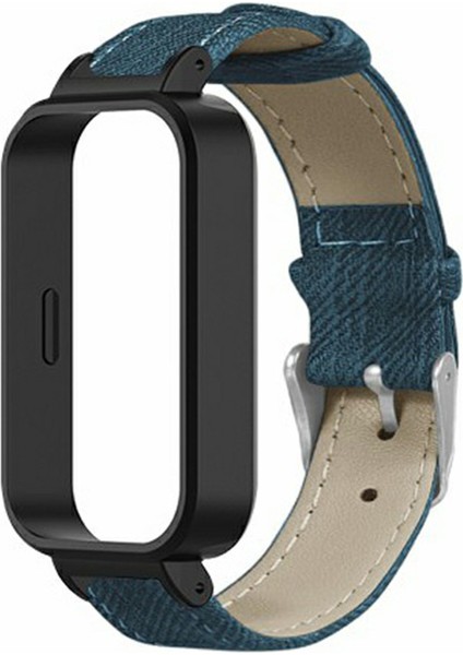 Xiaomi Redmi Band 3/smart Band 9 Active Için Pc Kasalı Yedek Kayış Denim Doku Deri Saat Bandı - Mavi (Yurt Dışından) fiyatları