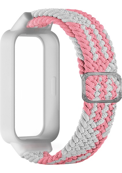 Xiaomi Smart Band 9 Active/redmi Band 3 Dokuma Naylon Kayış Geçmeli Kasa Saat Bandı - Pembe+Beyaz (Yurt Dışından)