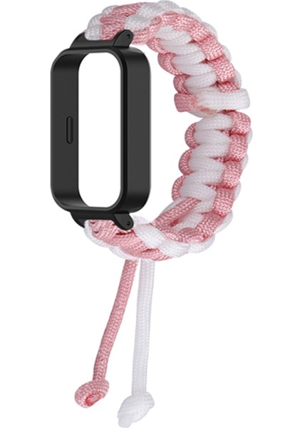 Xiaomi Redmi Band 3/smart Band 9 Active Watch Band Için Saat Kılıfı ile Ayarlanabilir Naylon Örgülü Kayış - Pembe + Beyaz (Yurt Dışından)