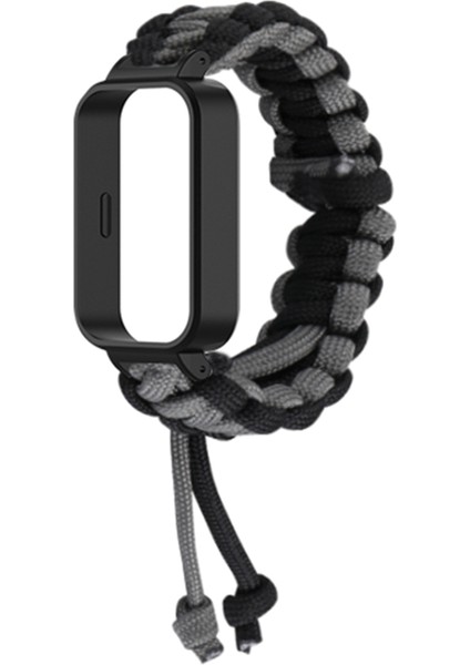 Xiaomi Redmi Band 3/smart Band 9 Active Watch Band Için Saat Kılıflı Ayarlanabilir Naylon Örgülü Kayış - Siyah + Gri (Yurt Dışından)