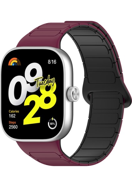 Xiaomi Smart Band 9 Pro/smart Band 8 Pro/redmi Watch 4 Manyetik Saat Kayışı Için Silikon Bant - Şarap Kırmızısı+Siyah (Yurt Dışından)