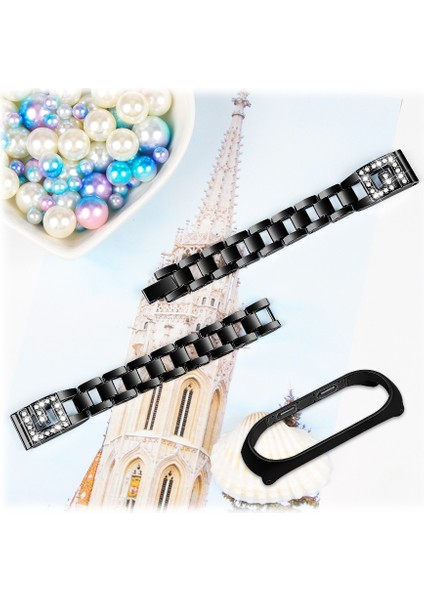 Xiaomi Mi Band 3/band 4 Için Yapay Elmas Dekor Paslanmaz Çelik Akıllı Bileklik Bandı - Siyah (Yurt Dışından)