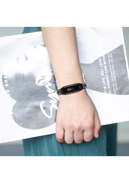 Xiaomi Mi Band 3/band 4 Için Yapay Elmas Dekor Paslanmaz Çelik Akıllı Bileklik Bandı - Siyah (Yurt Dışından) fırsatları