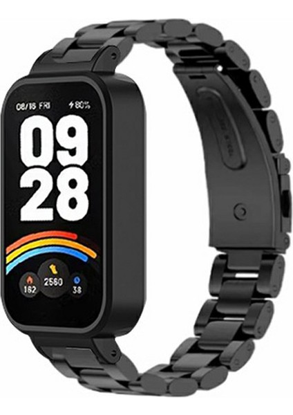 Xiaomi Redmi Band 3/smart Band 9 Active Için Pc Kılıfı ile Paslanmaz Çelik Saat Kayışı Katı 3 Boncuk Yedek Bant - Siyah (Yurt Dışından)