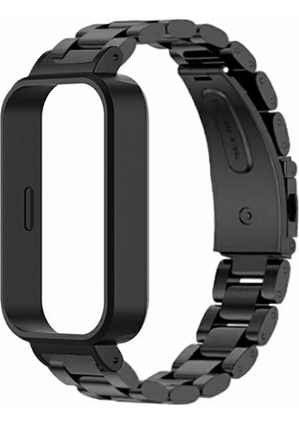 Xiaomi Redmi Band 3/smart Band 9 Active Için Pc Kılıfı ile Paslanmaz Çelik Saat Kayışı Katı 3 Boncuk Yedek Bant - Siyah (Yurt Dışından)