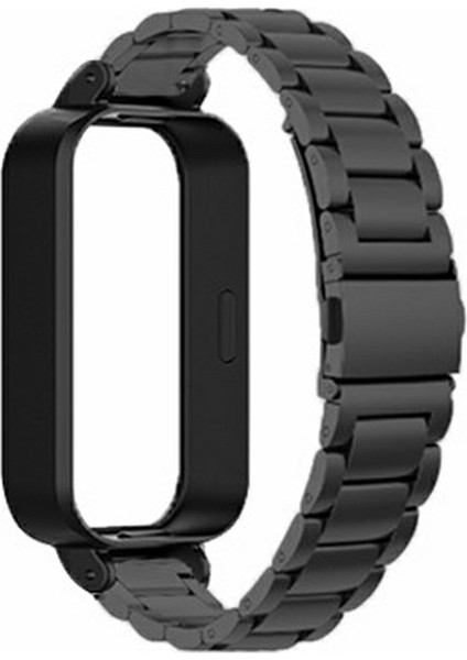 Xiaomi Redmi Band 3/smart Band 9 Active Için Pc Kılıfı ile Paslanmaz Çelik Saat Kayışı Katı 3 Boncuk Yedek Bant - Siyah (Yurt Dışından)