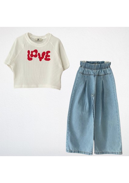 "love" Baskılı Tişört ve Kot Pantolon Takımı modelleri